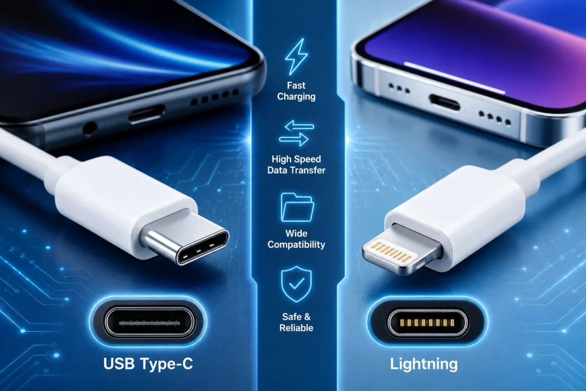 الفرق بين تايب سي وLightning في سرعة الشحن ونقل البيانات