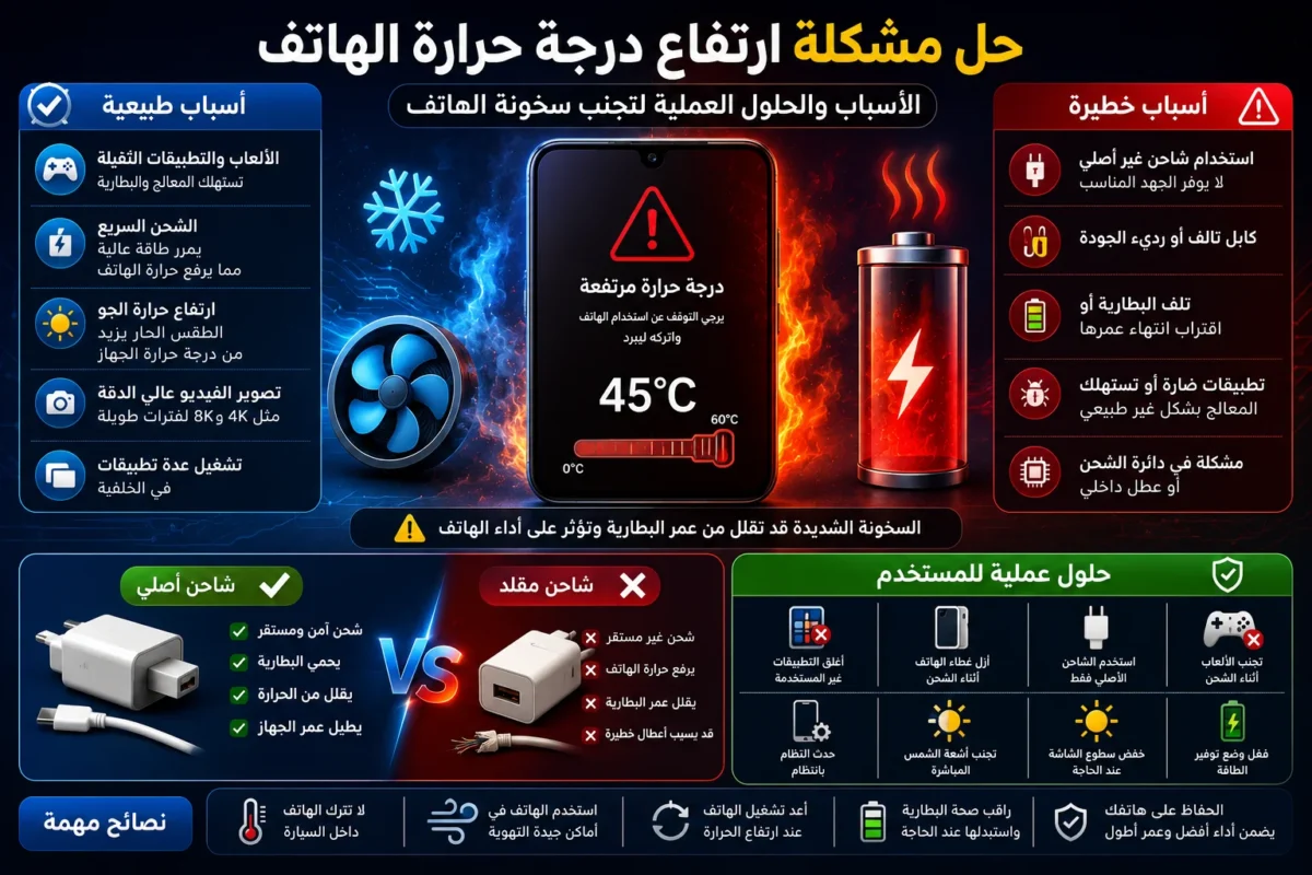 حل مشكلة ارتفاع درجة حرارة الهاتف