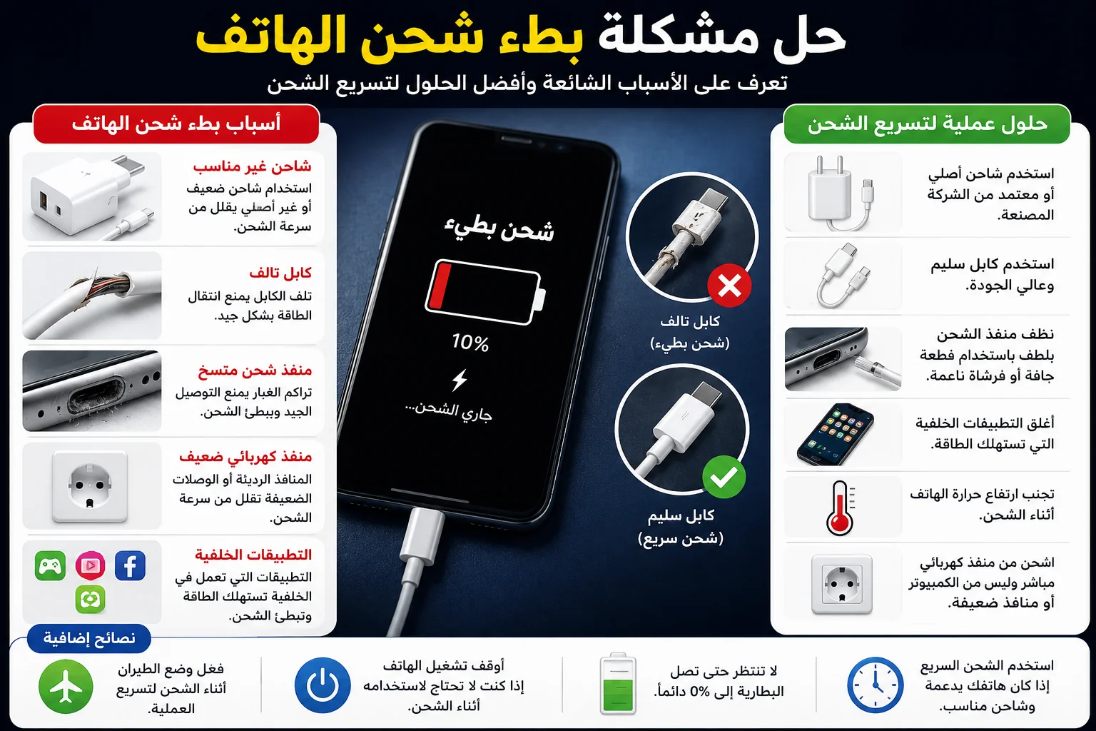 حل مشكلة بطء شحن الهاتف وأسباب بطء الشحن