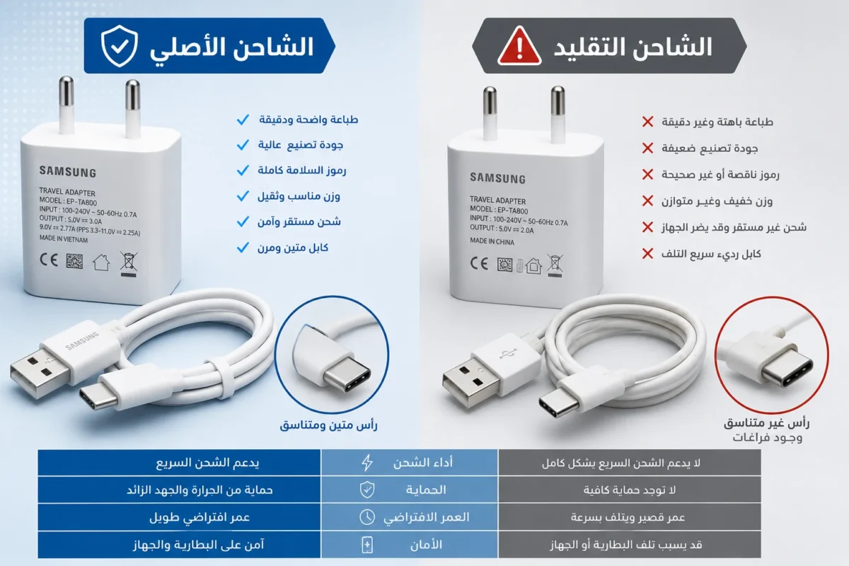 الفرق بين الشاحن الأصلي والتقليد.