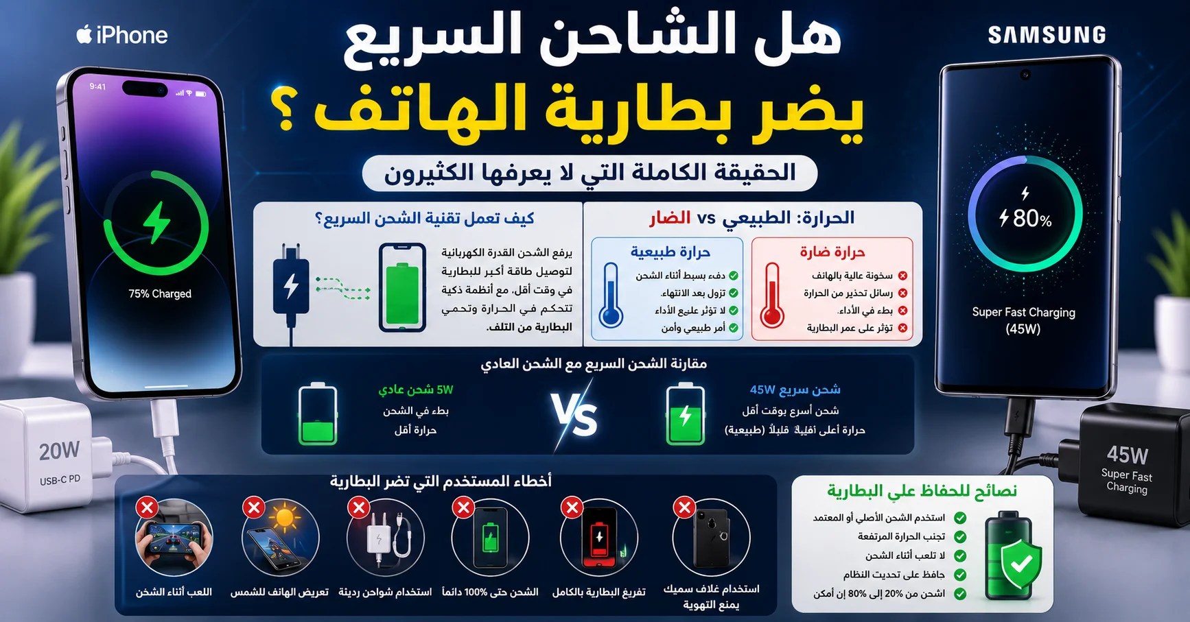 هل الشاحن السريع يضر بطارية الهاتف وكيف تعمل تقنية الشحن السريع