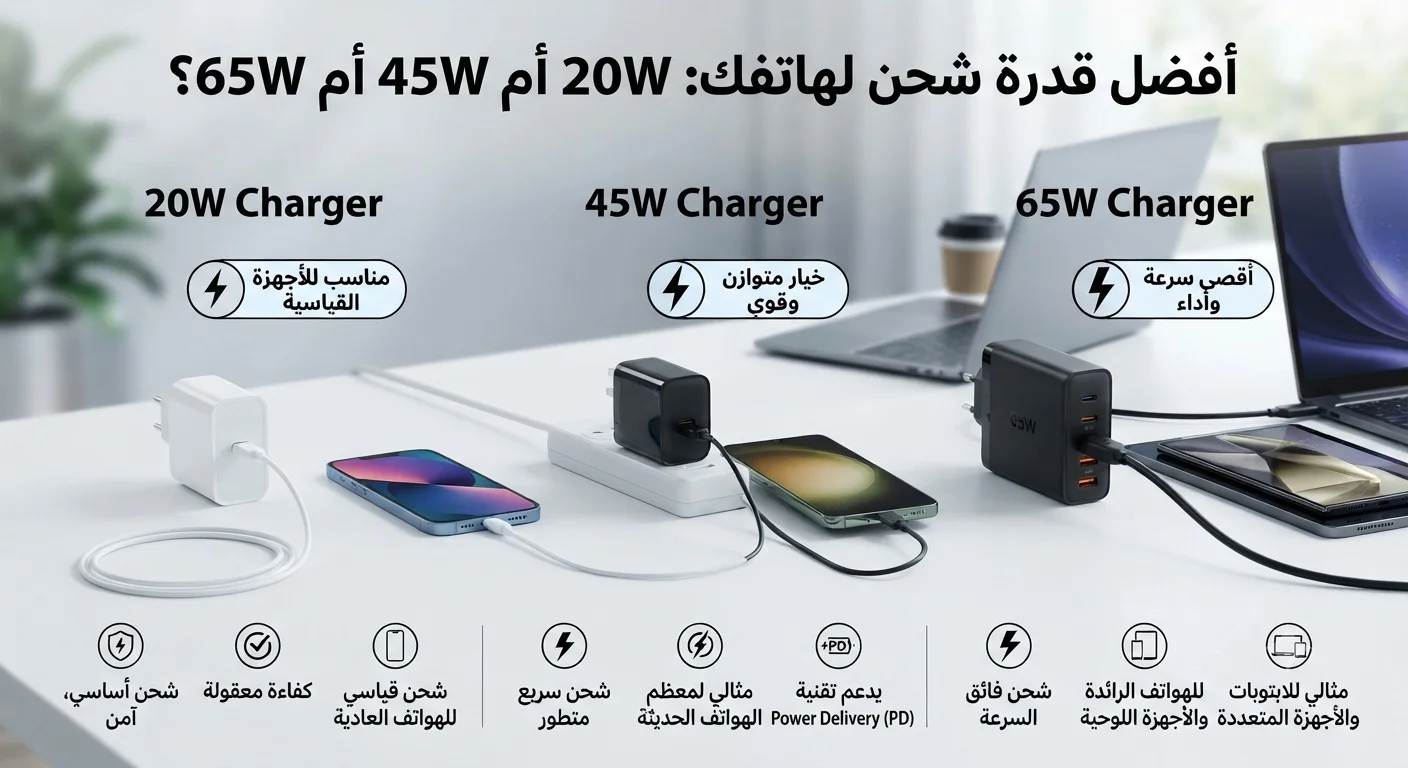 أفضل قدرة شحن لهاتفك 20W أم 45W أم 65W؟