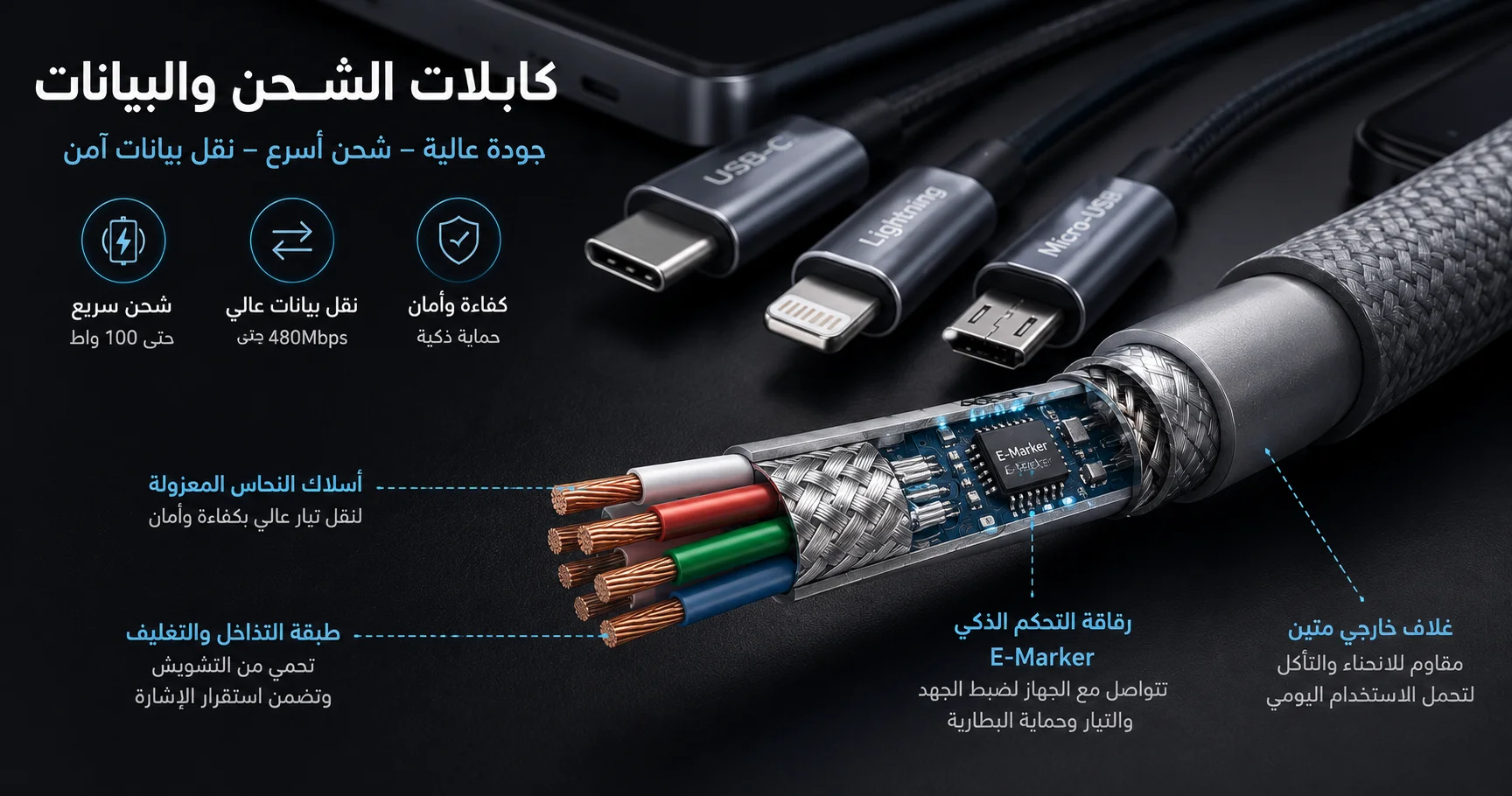 USB-C وLightning وMicro-USB