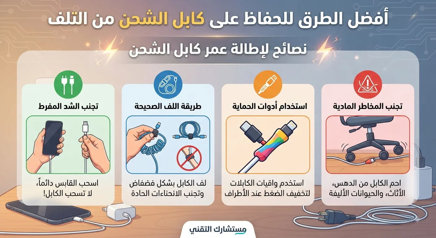 أفضل الطرق للحفاظ على كابل الشحن من التلف