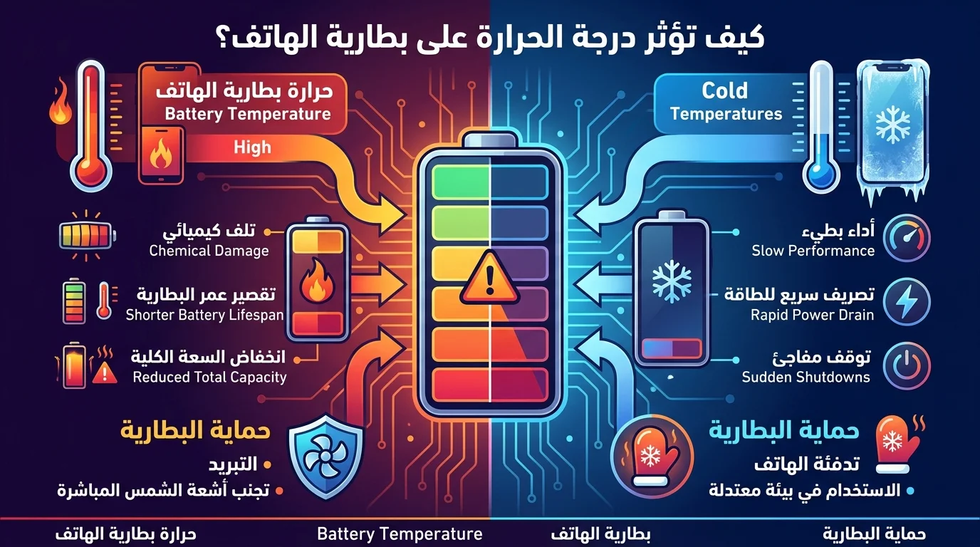 كيف تؤثر درجة الحرارة على بطارية الهاتف؟