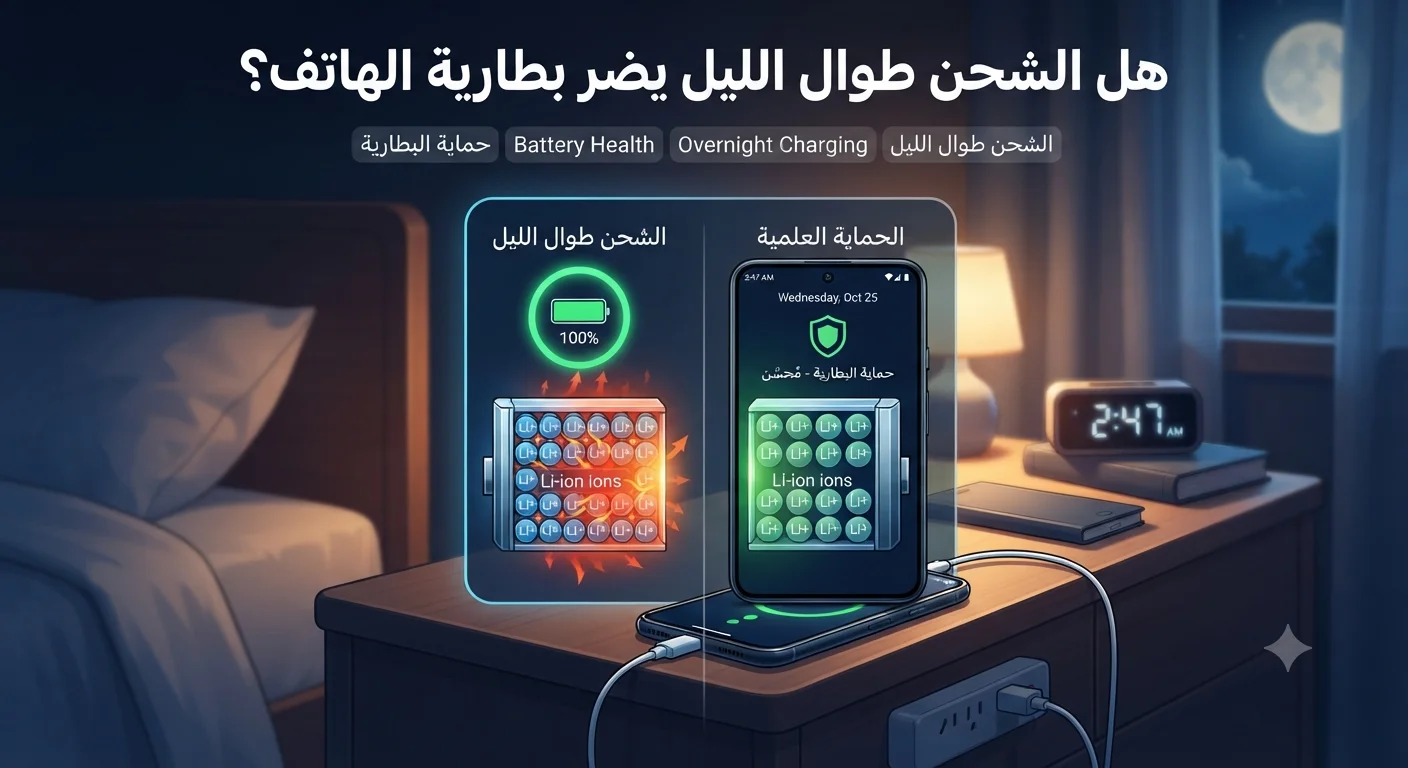 هل الشحن طوال الليل يضر بطارية الهاتف؟